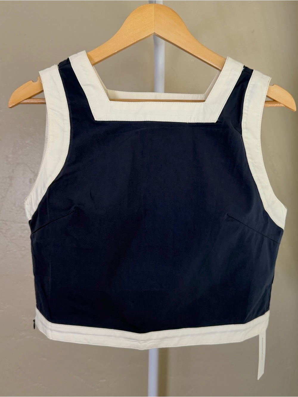 Commense Navy Blue Ivory Contrast Trim Cotton Top Mini Skirt Set Medium NWT - Picture 6 of 12